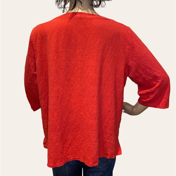Eileen Fisher Red Organic Linen V-Neck Top Shirt 3/4 Sleeves R171ZO Size XL VGC - Picture 3 of 4